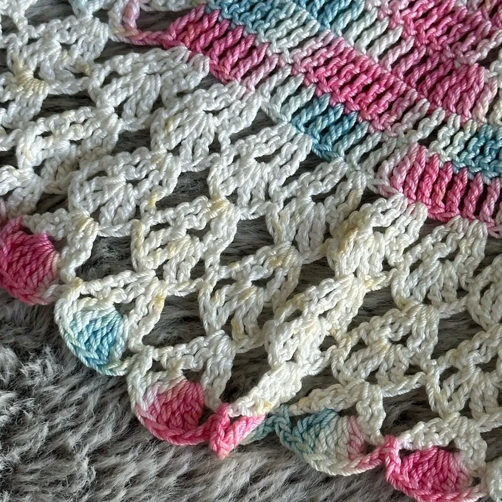 Vintage 50s crochet half apron tie handcrafted
